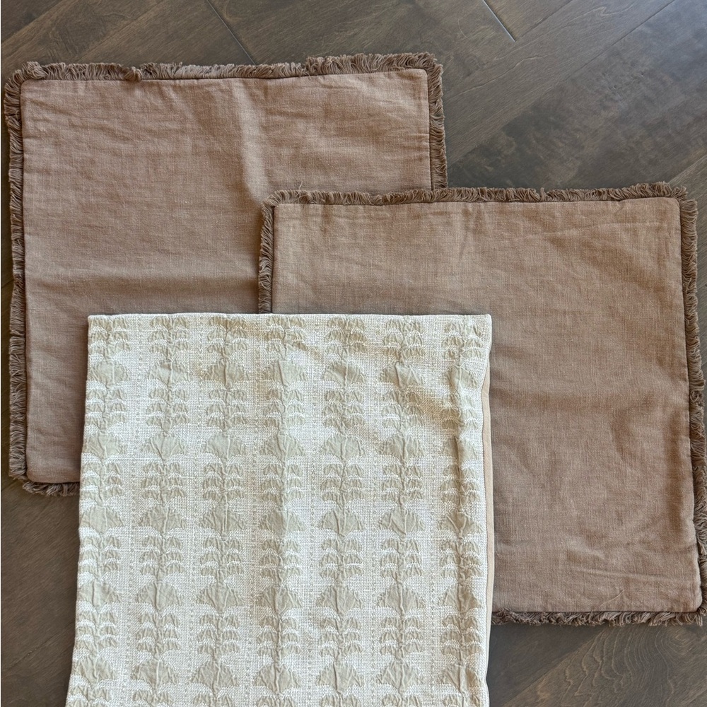 Set of Three Brown and Cream Throw Pillows
